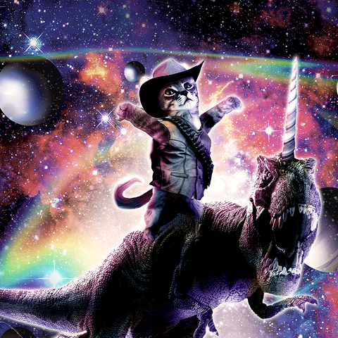 Cowboy Cat with Dinosaur in Galaxy - Random Galaxy 1000 Jigsaw Puzzle 3D Modell