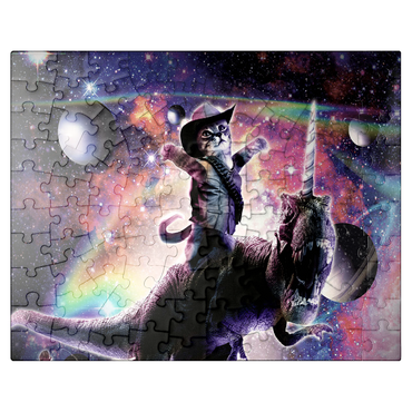 puzzleplate Cowboy Cat with Dinosaur in Galaxy - Random Galaxy 100 Jigsaw Puzzle