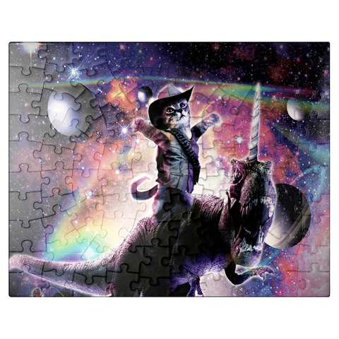 puzzleplate Cowboy Cat with Dinosaur in Galaxy - Random Galaxy 100 Jigsaw Puzzle