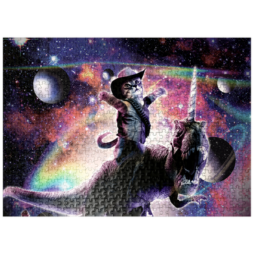 puzzleplate Cowboy Cat with Dinosaur in Galaxy - Random Galaxy 500 Jigsaw Puzzle