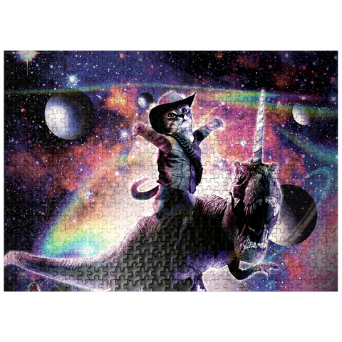 puzzleplate Cowboy Cat with Dinosaur in Galaxy - Random Galaxy 500 Jigsaw Puzzle