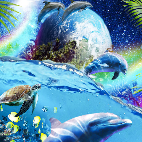 Galactic Dolphin Swimming Among the Stars - Random Galaxy 100 Jigsaw Puzzle 3D Modell