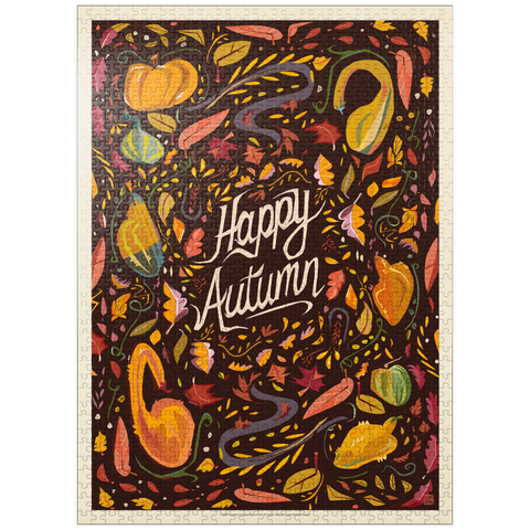 puzzleplate Happy Autum, Colorful Autumn Harvest with Leaves and Gourds 1000 Jigsaw Puzzle