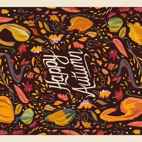 Happy Autum, Colorful Autumn Harvest with Leaves and Gourds 1000 Jigsaw Puzzle 3D Modell