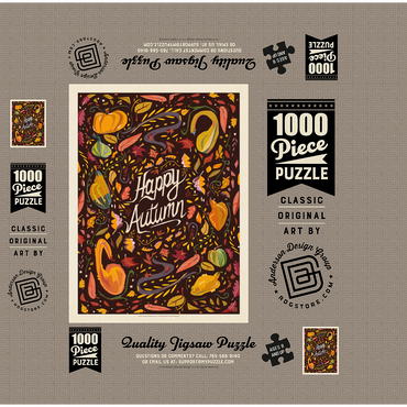 Happy Autum, Colorful Autumn Harvest with Leaves and Gourds 1000 Jigsaw Puzzle box 3D Modell