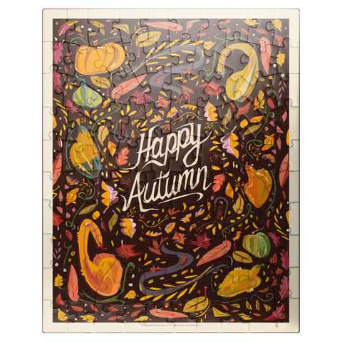 puzzleplate Happy Autum, Colorful Autumn Harvest with Leaves and Gourds 100 Jigsaw Puzzle