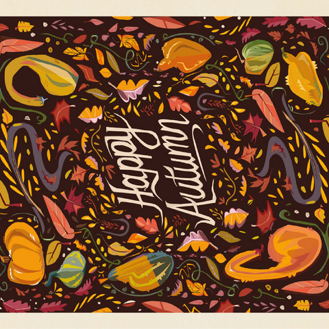 Happy Autum, Colorful Autumn Harvest with Leaves and Gourds 100 Jigsaw Puzzle 3D Modell