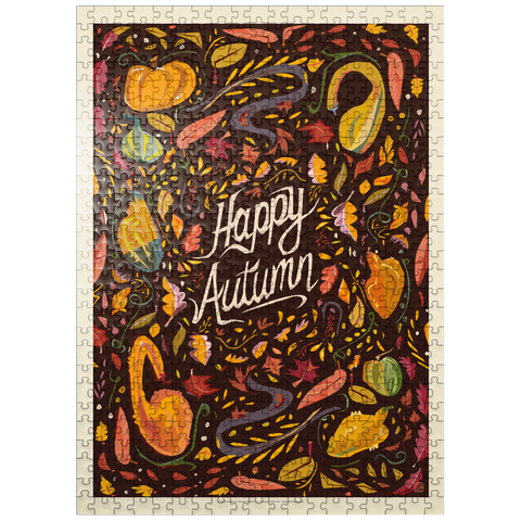 puzzleplate Happy Autum, Colorful Autumn Harvest with Leaves and Gourds 500 Jigsaw Puzzle