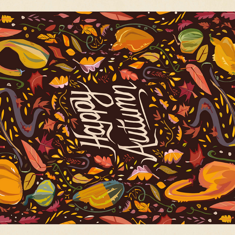 Happy Autum, Colorful Autumn Harvest with Leaves and Gourds 500 Jigsaw Puzzle 3D Modell