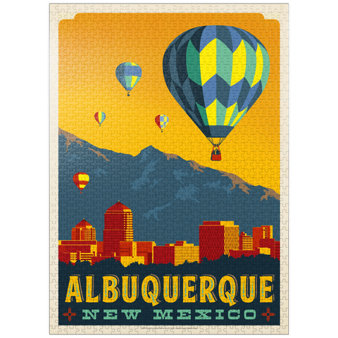 puzzleplate Albuquerque, New Mexico Skyline with Hot Air Balloons and Mountains 1000 Jigsaw Puzzle