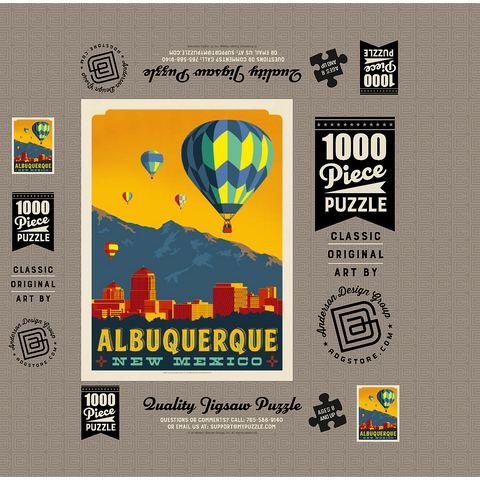 Albuquerque, New Mexico Skyline with Hot Air Balloons and Mountains 1000 Jigsaw Puzzle box 3D Modell