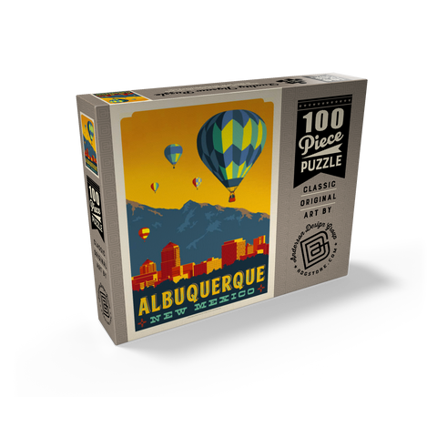 Albuquerque, New Mexico Skyline with Hot Air Balloons and Mountains 100 Jigsaw Puzzle box view2