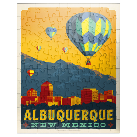 puzzleplate Albuquerque, New Mexico Skyline with Hot Air Balloons and Mountains 100 Jigsaw Puzzle