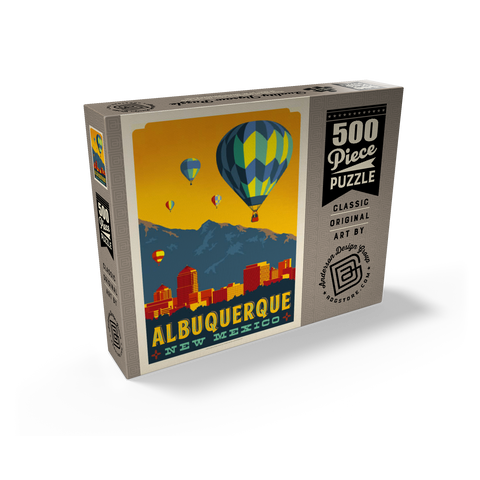 Albuquerque, New Mexico Skyline with Hot Air Balloons and Mountains 500 Jigsaw Puzzle box view2