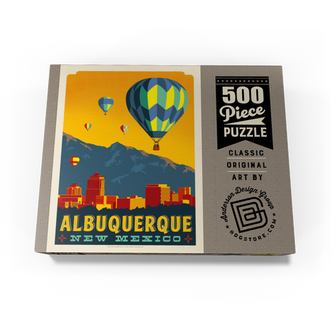 Albuquerque, New Mexico Skyline with Hot Air Balloons and Mountains 500 Jigsaw Puzzle box view3
