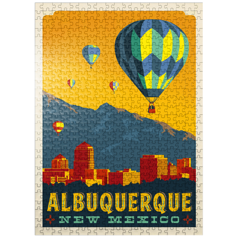 puzzleplate Albuquerque, New Mexico Skyline with Hot Air Balloons and Mountains 500 Jigsaw Puzzle