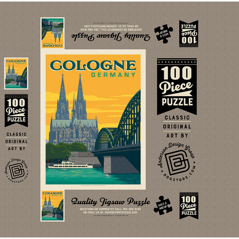Germany: Cologne Skyline with Cathedral and Hohenzollern Bridge 100 Jigsaw Puzzle box 3D Modell