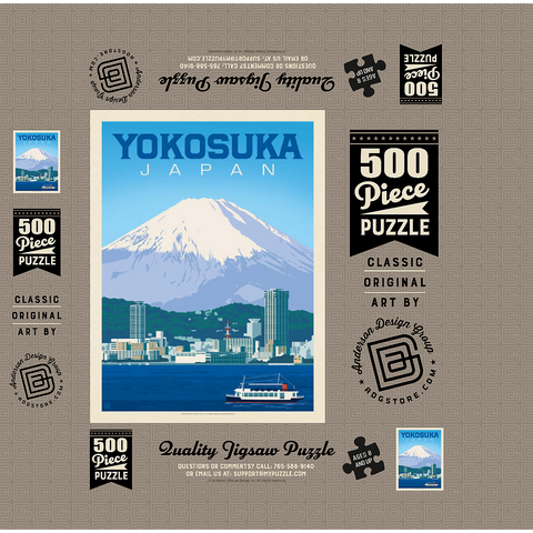 Japan: Yokosuka Waterfront with Mount Fuji and Cityscape 500 Jigsaw Puzzle box 3D Modell