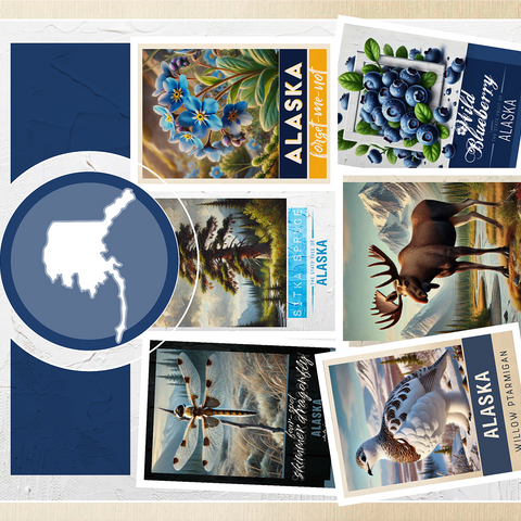 Collage: Alaska State Symbols 1000 Jigsaw Puzzle 3D Modell