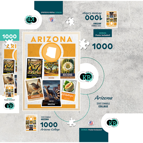Collage: Arizona State Symbols 1000 Jigsaw Puzzle box 3D Modell