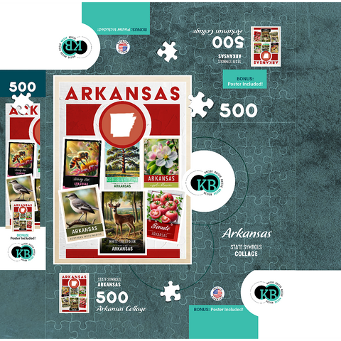 Collage: Arkansas State Symbols 500 Jigsaw Puzzle box 3D Modell