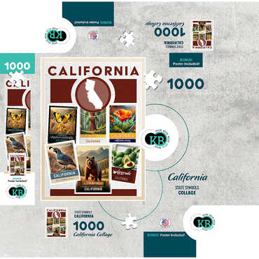 Collage: California State Symbols 1000 Jigsaw Puzzle box 3D Modell