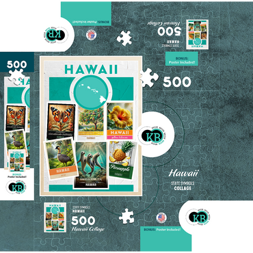 Collage: Hawaii State Symbols 500 Jigsaw Puzzle box 3D Modell