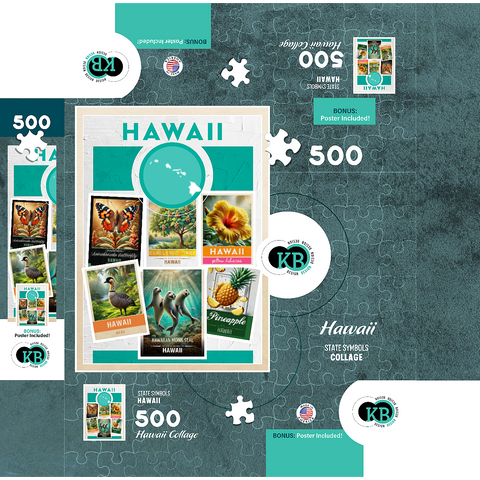 Collage: Hawaii State Symbols 500 Jigsaw Puzzle box 3D Modell