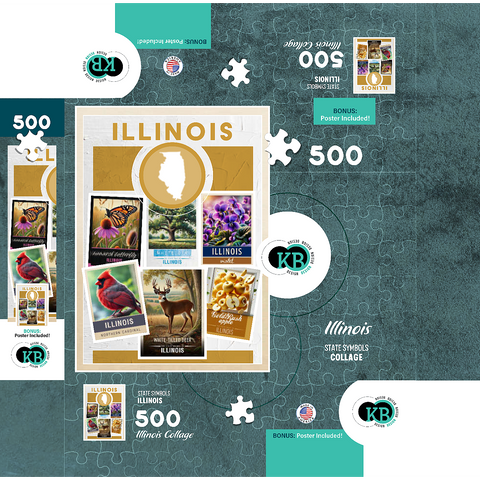 Collage: Illinois State Symbols 500 Jigsaw Puzzle box 3D Modell