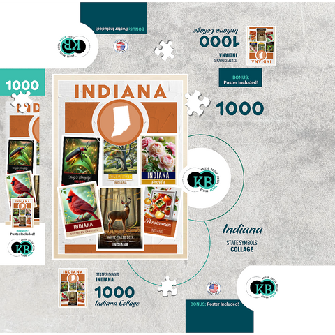 Collage: Indiana State Symbols 1000 Jigsaw Puzzle box 3D Modell
