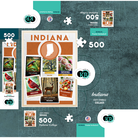 Collage: Indiana State Symbols 500 Jigsaw Puzzle box 3D Modell