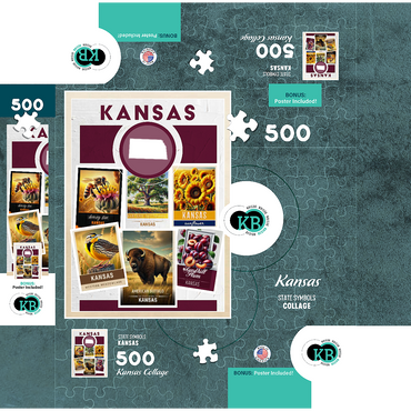 Collage: Kansas State Symbols 500 Jigsaw Puzzle box 3D Modell