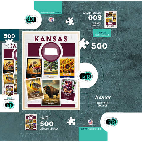 Collage: Kansas State Symbols 500 Jigsaw Puzzle box 3D Modell