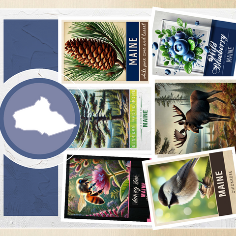 Collage: Maine State Symbols 500 Jigsaw Puzzle 3D Modell