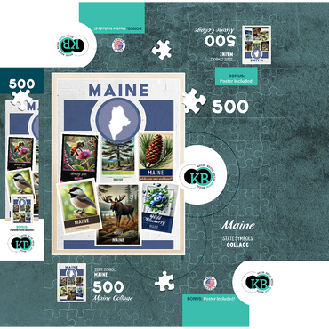 Collage: Maine State Symbols 500 Jigsaw Puzzle box 3D Modell