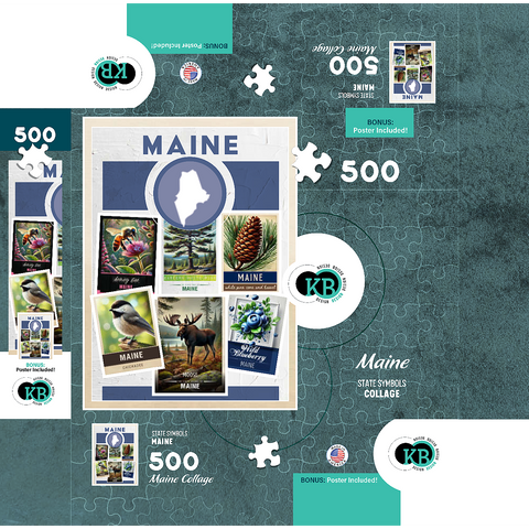 Collage: Maine State Symbols 500 Jigsaw Puzzle box 3D Modell