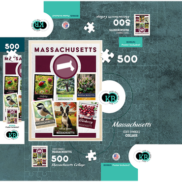 Collage: Massachusetts State Symbols 500 Jigsaw Puzzle box 3D Modell