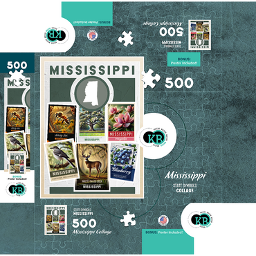 Collage: Mississippi State Symbols 500 Jigsaw Puzzle box 3D Modell