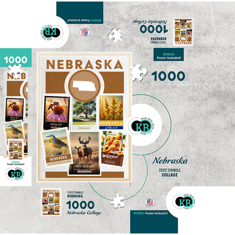 Collage: Nebraska State Symbols 1000 Jigsaw Puzzle box 3D Modell