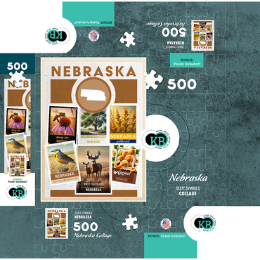Collage: Nebraska State Symbols 500 Jigsaw Puzzle box 3D Modell