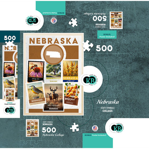 Collage: Nebraska State Symbols 500 Jigsaw Puzzle box 3D Modell