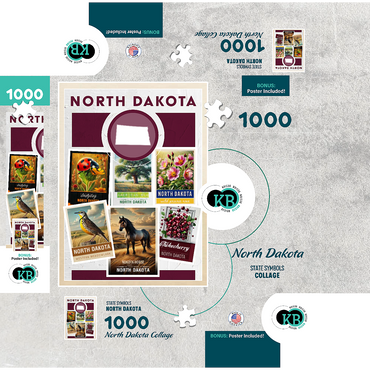 Collage: North Dakota State Symbols 1000 Jigsaw Puzzle box 3D Modell