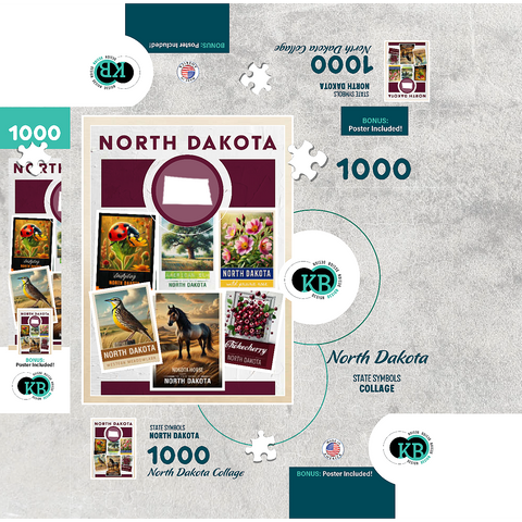 Collage: North Dakota State Symbols 1000 Jigsaw Puzzle box 3D Modell