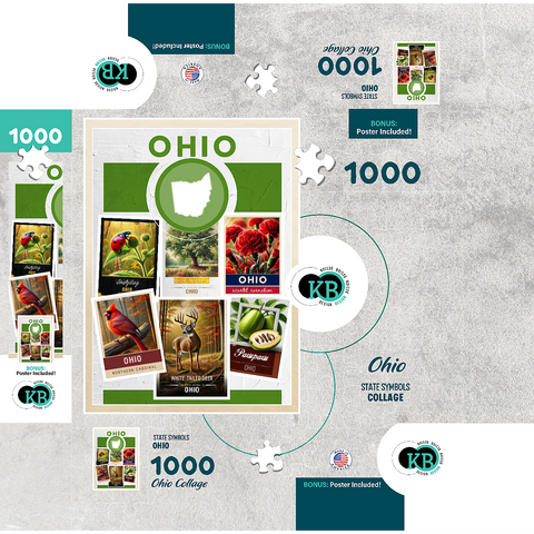 Collage: Ohio State Symbols 1000 Jigsaw Puzzle box 3D Modell