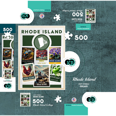Collage: Rhode Island State Symbols 500 Jigsaw Puzzle box 3D Modell