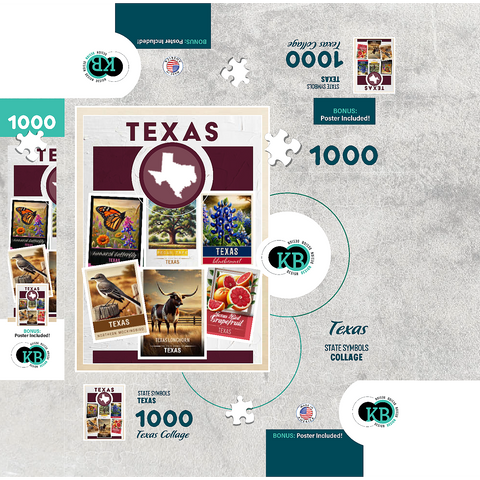 Collage: Texas State Symbols 1000 Jigsaw Puzzle box 3D Modell