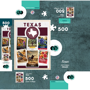 Collage: Texas State Symbols 500 Jigsaw Puzzle box 3D Modell