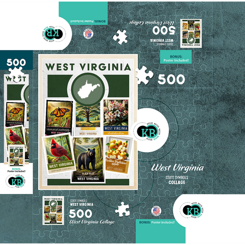 Collage: West Virginia State Symbols 500 Jigsaw Puzzle box 3D Modell