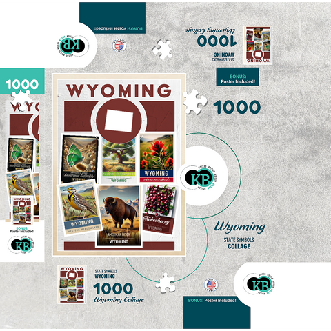 Collage: Wyoming State Symbols 1000 Jigsaw Puzzle box 3D Modell