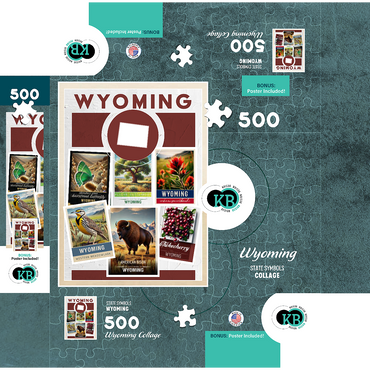 Collage: Wyoming State Symbols 500 Jigsaw Puzzle box 3D Modell